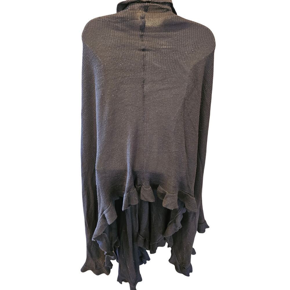 36" chocolate brown knit scalloped shawl poncho office teacher sweater C&B + - Picture 3 of 4